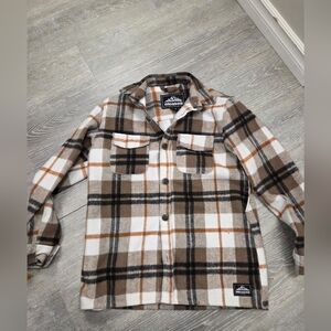 West49 Plaid Button-Up Shacket in Brown & Cream, Vintage Style, Size 10/12